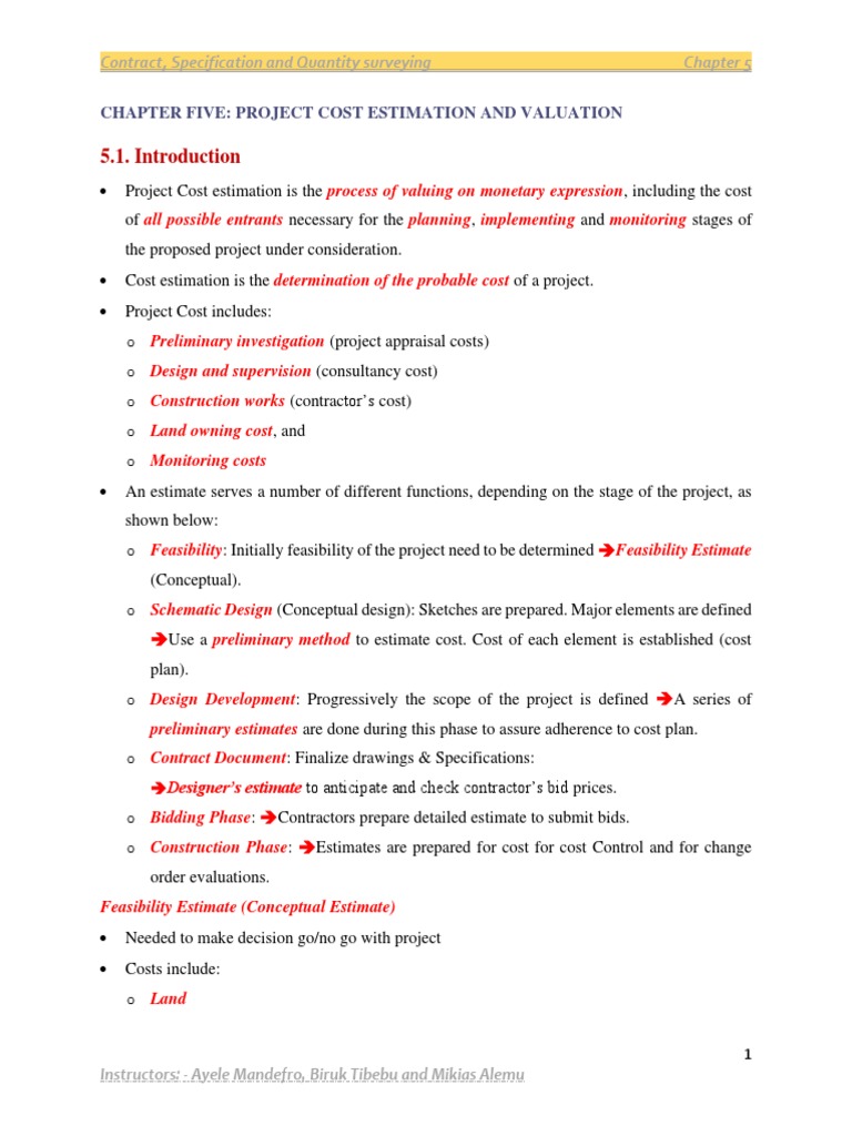 Project Cost Estimation Overview | PDF | Real Estate Appraisal | Value ...