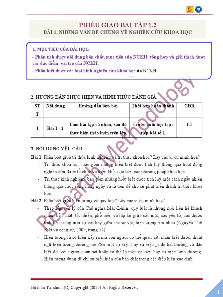 Bai 1 - Phieu Giao BT - PPNCKH 1.2 | PDF