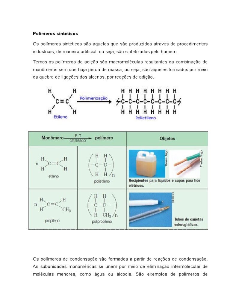 Química - Polímeros Sintéticos | PDF | Gastronomia, comida e vinho ...