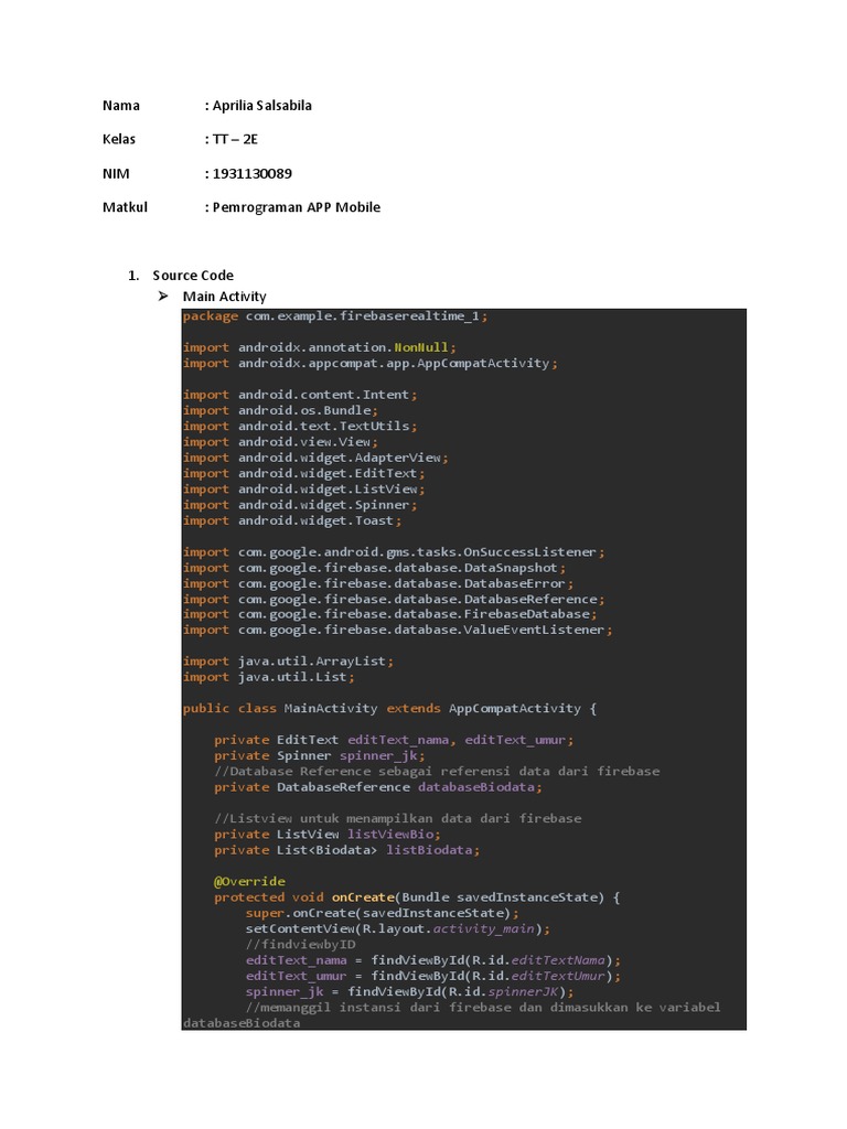 Firebase Mobile App Biodata Management | PDF | Android (Operating ...