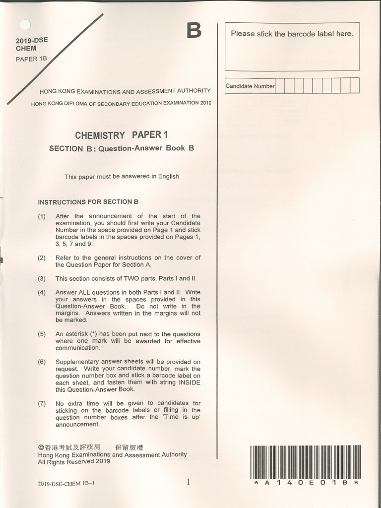 2019 DSE Chem Paper 1B | PDF