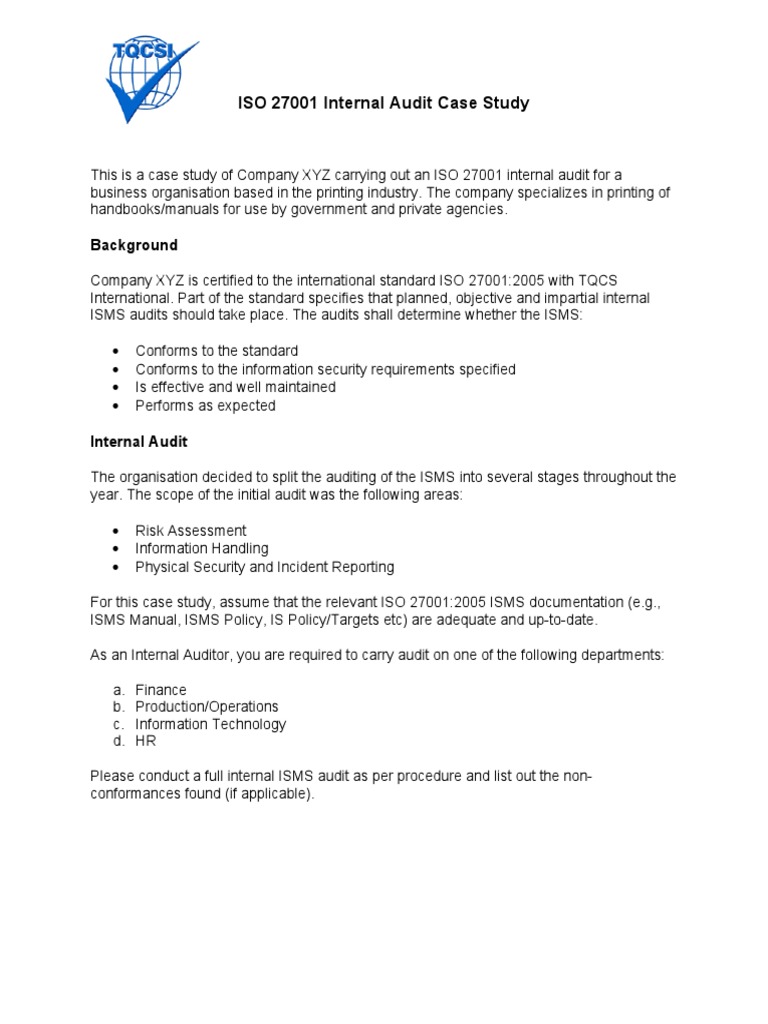 ISO 27001 Internal Audit Case Study Background PDF