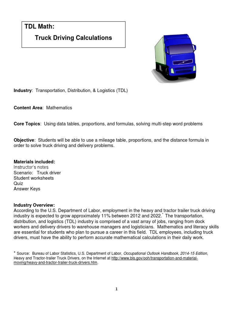 Truck Driving Math Skills Guide | PDF | Truck Driver | Mathematics