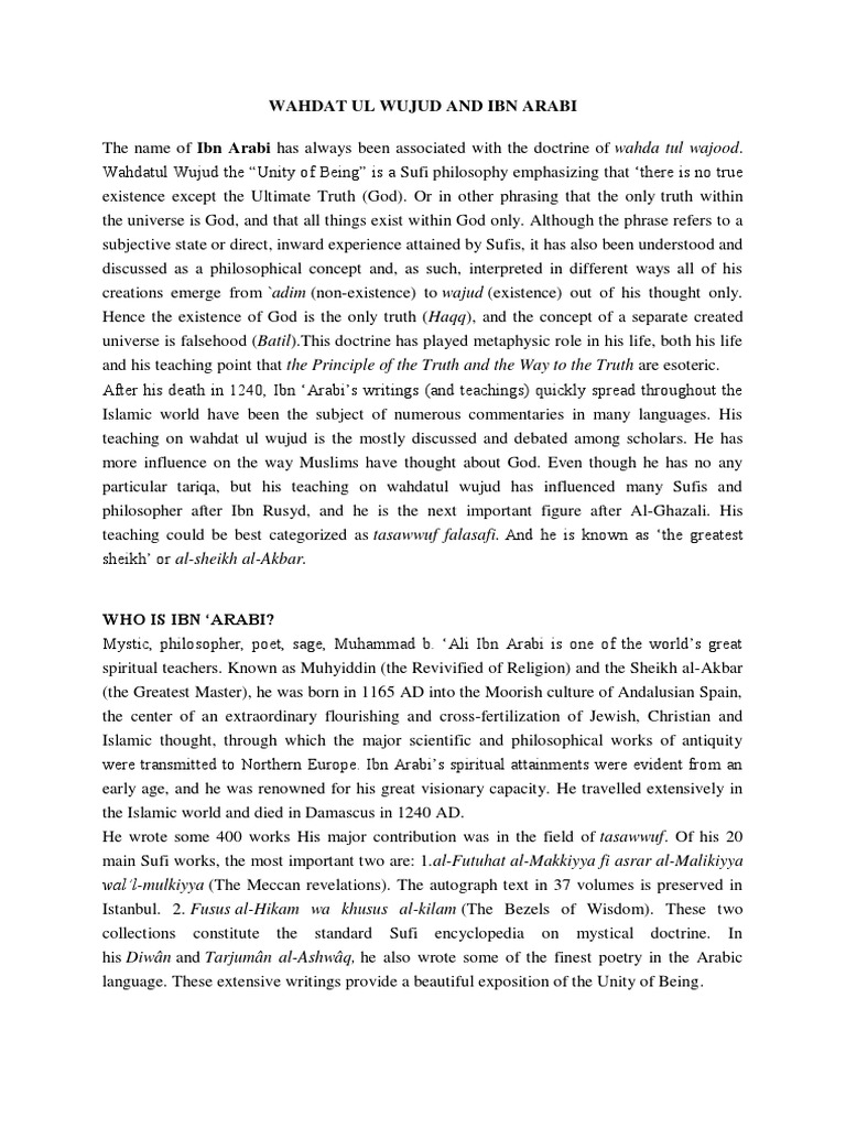 Ibn Arabi's Wahdat al-Wujud Philosophy | PDF | Tawhid | Sufism