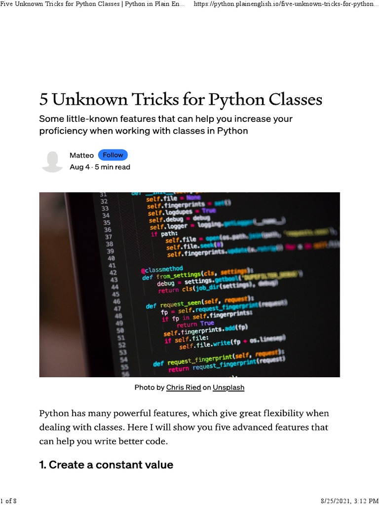 5 Unknown Tricks For Python Classes | PDF | Workweek And Weekend ...