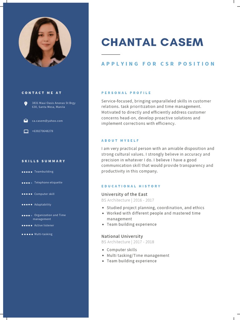 Chantal Casem's CSR Position Application | PDF | Business