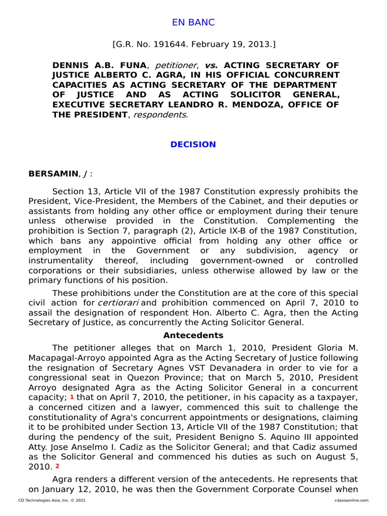 Agra's Dual Appointment Unconstitutional | PDF | Standing (Law) | Crime ...