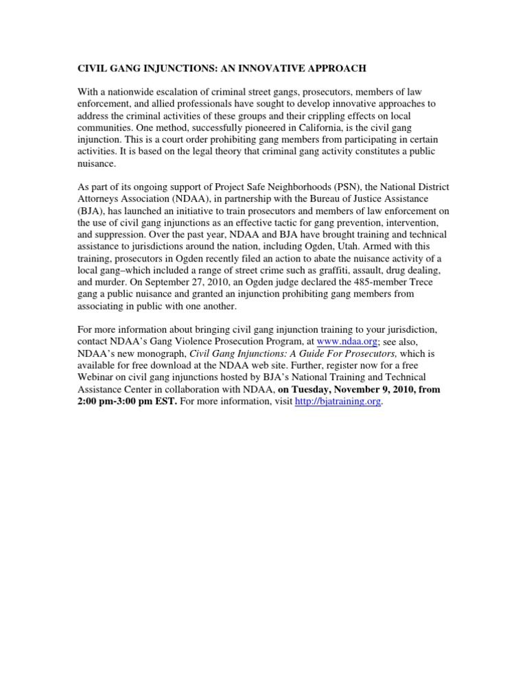 Civil Gang Injunctions: A Legal Strategy | PDF