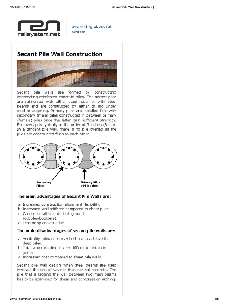 Secant Pile Wall Construction Guide | PDF | Deep Foundation | Concrete
