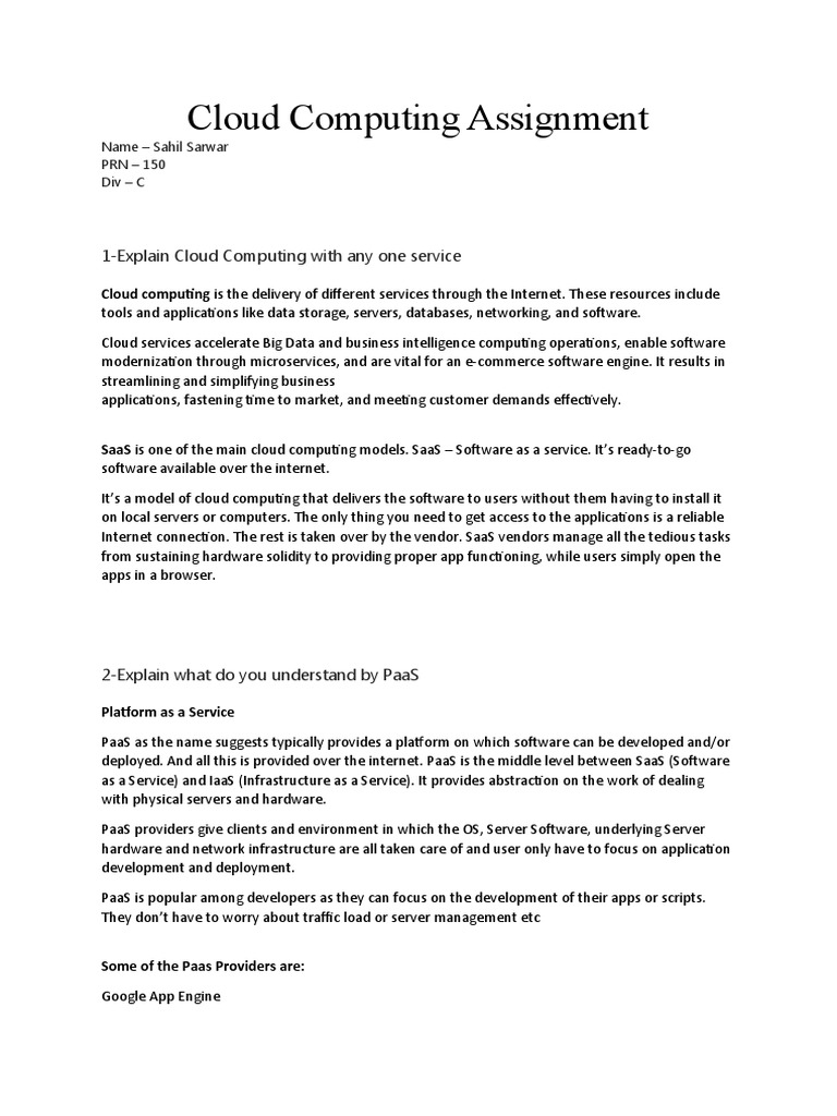 Cloud Computing Assignment | PDF | Cloud Computing | Software As A Service