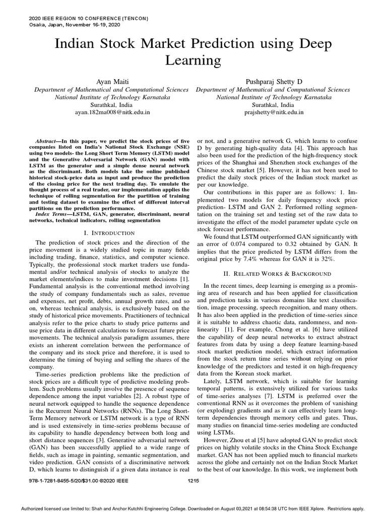 Indian Stock Market Prediction Using Deep Learning | PDF | Technical ...