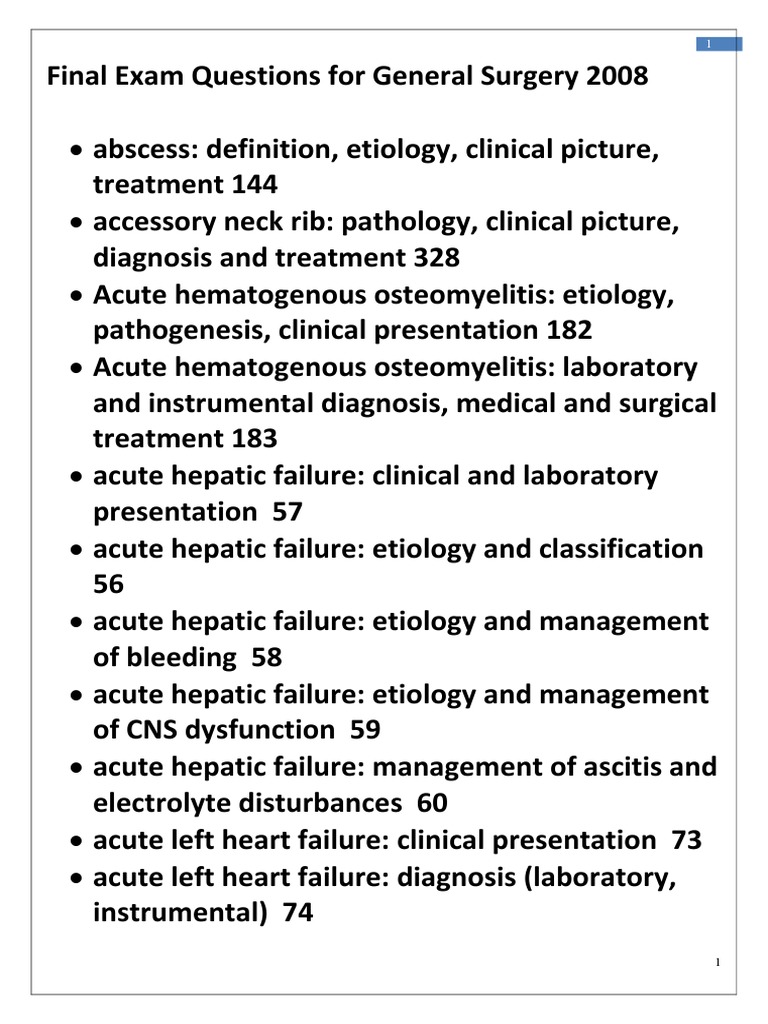 Final Exam Questions for General Surgery 2008 A Comprehensive Review