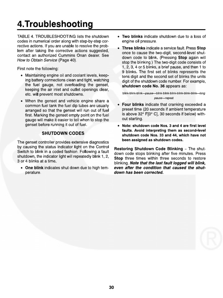 Diesel Generator Operator Manual Troubleshoot Codes PDF