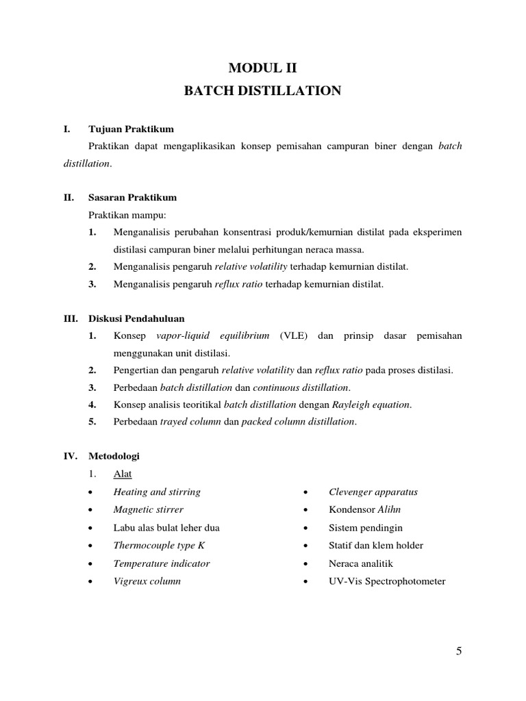 Proses Batch Distillation dan Rayleigh | PDF | Metode & Bahan Ajar ...