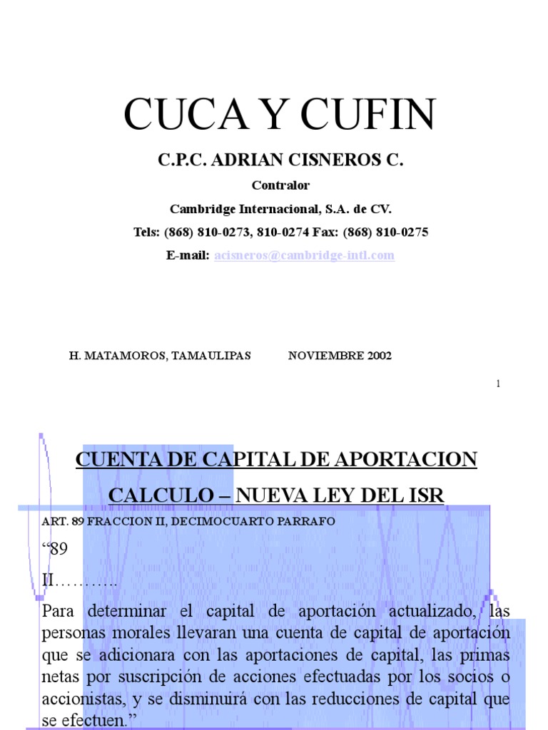 Cálculo y Actualización de CUCA y CUFIN | PDF | Impuesto sobre la renta ...