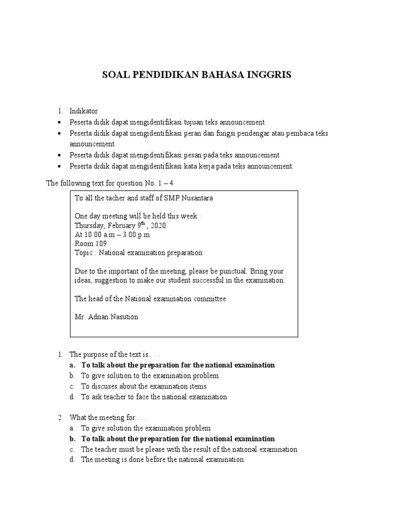 Kartu Soal Bahasa Inggris 2 Pdf