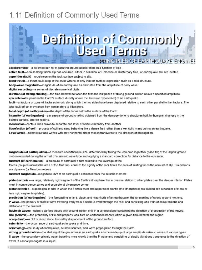 Earthquake Terminology Guide | PDF | Earthquakes | Fault (Geology)