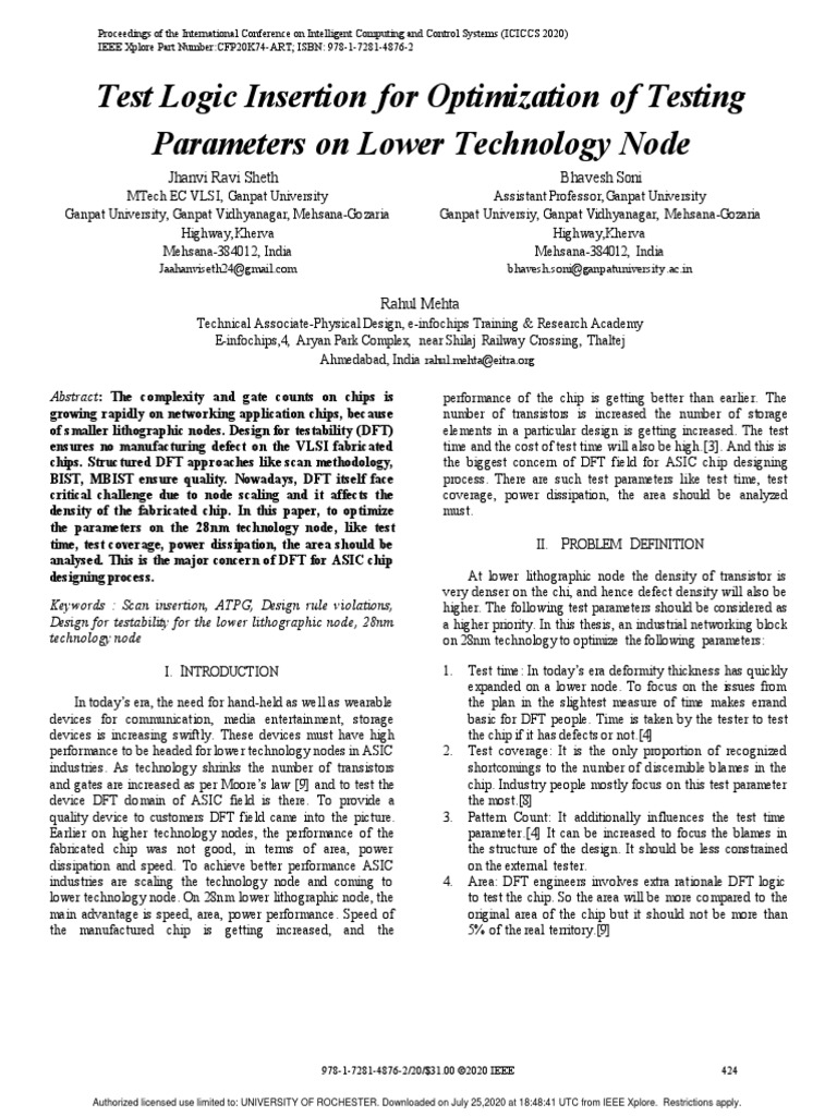 Test Logic Insertion For Optimization of Testing Parameters On Lower ...