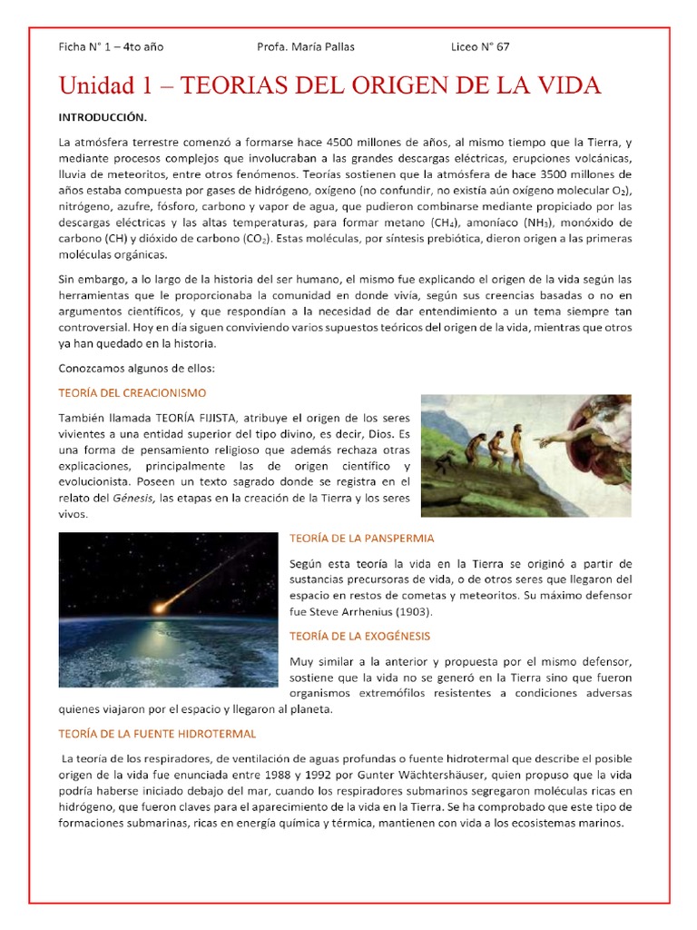 Unidad 1 TEORIAS DEL ORIGEN DE LA VIDA | PDF