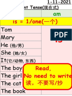 is = 1/one (一个) : I Tom Mary He She It The boy The girl The cat The book