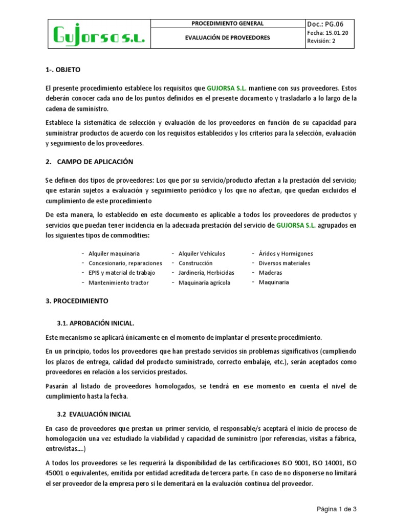Evaluación de Proveedores ISO 9001 | PDF | Seguridad y salud ...
