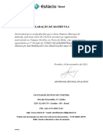 Declaração de matrícula de Gustavo Henrique no curso de Administração