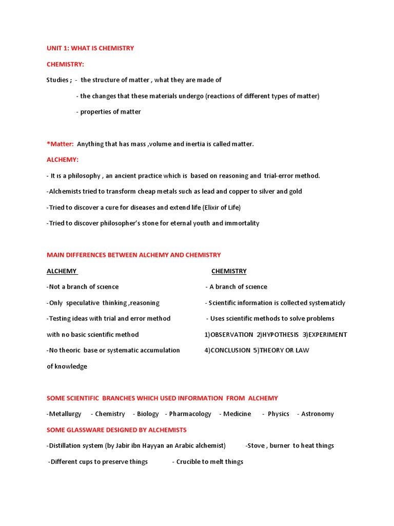 Differences Between Alchemy and Chemistry | PDF | Chemistry | Chemistry