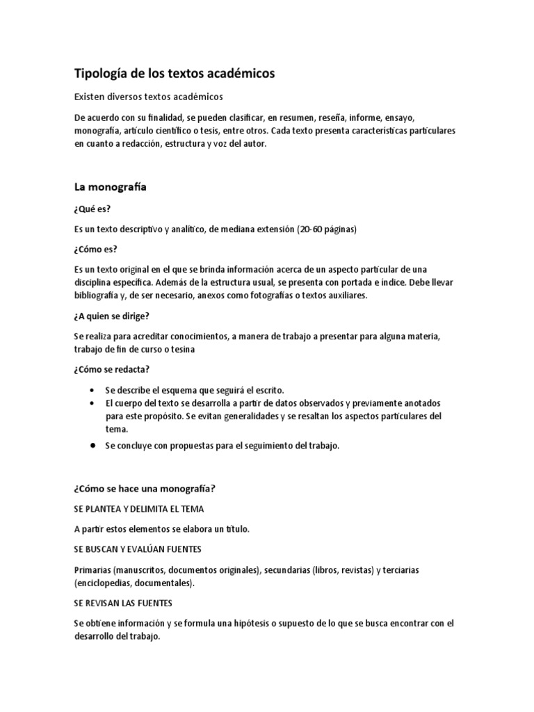 Tipos y características de textos académicos | PDF