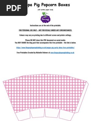 Free Printables Peppa Pig Popcorn Boxes Us Letter Size