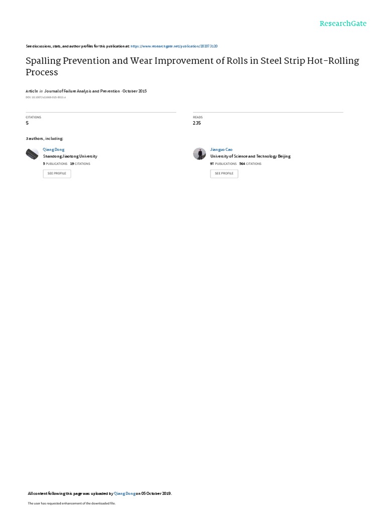 SpallingPrevention ofRollsinSteelStripHot-RollingProcess | PDF | Wear ...