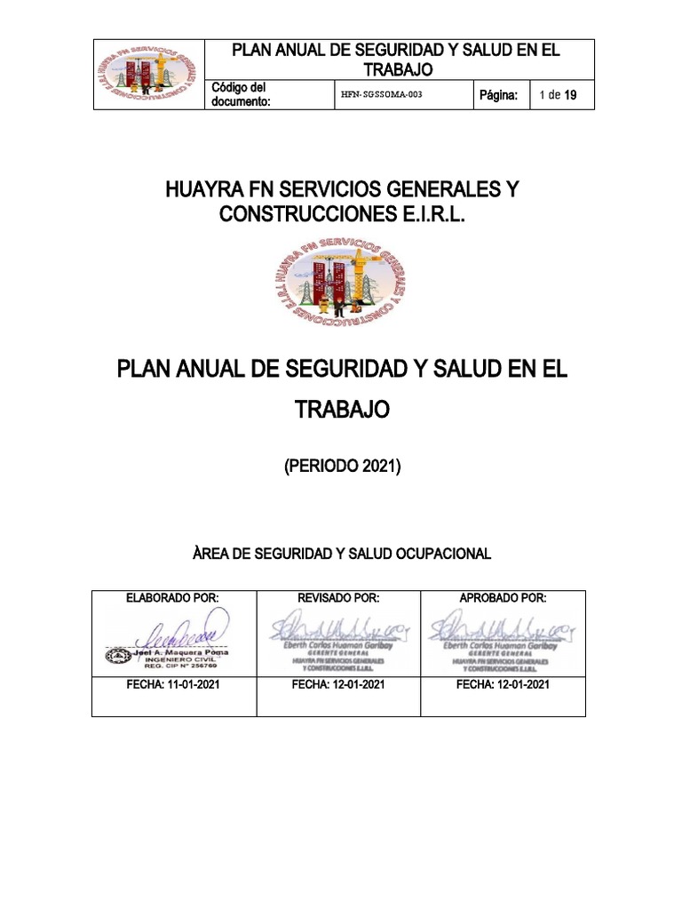 Plan Anual de Seguridad y Salud en El Trabajo | PDF | Seguridad y salud ...