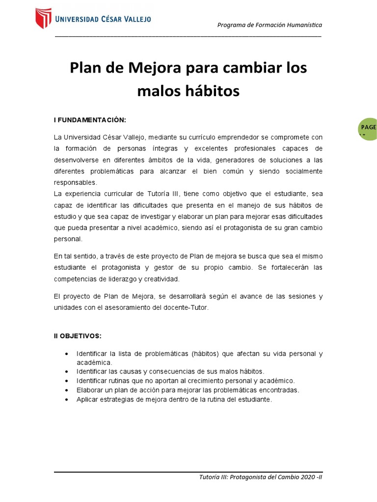 Plan de Mejora para el Emprendimiento Personal | PDF | Iniciativa ...