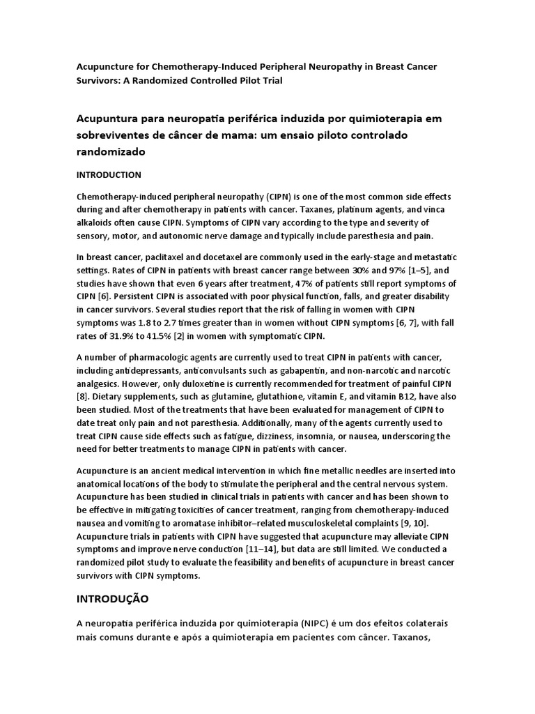 Acupuncture For Chemotherapy PDF Peripheral Neuropathy Medical Treatments