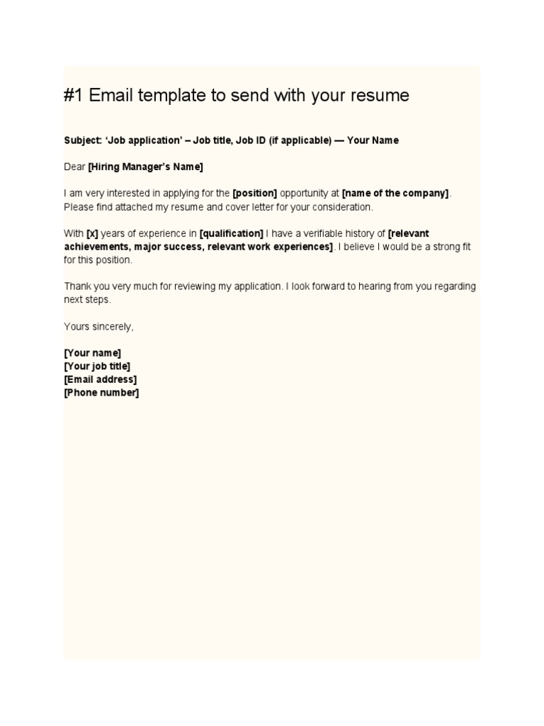 #1 Email Template To Send With Your Resume PDF