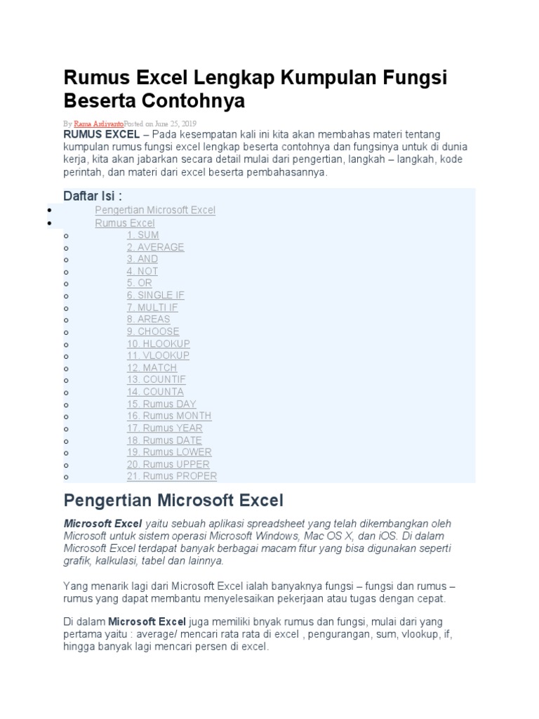 Rumus Excel Lengkap Kumpulan Fungsi Beserta Contohnya Pdf
