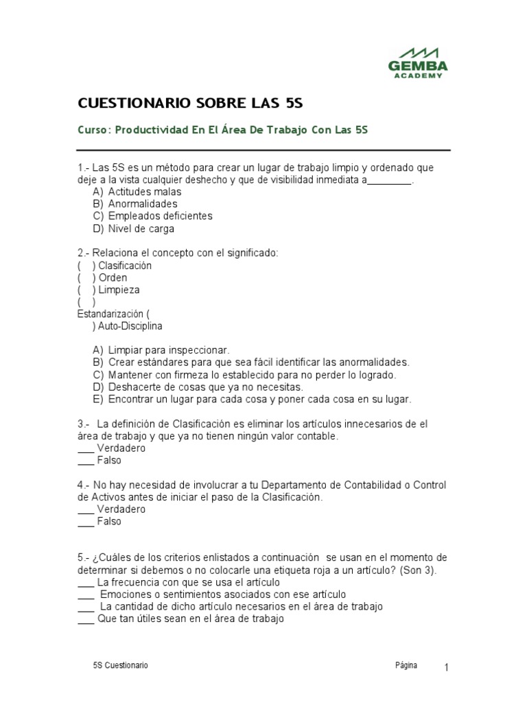 Cuestionario de Las 5S | PDF | Contabilidad