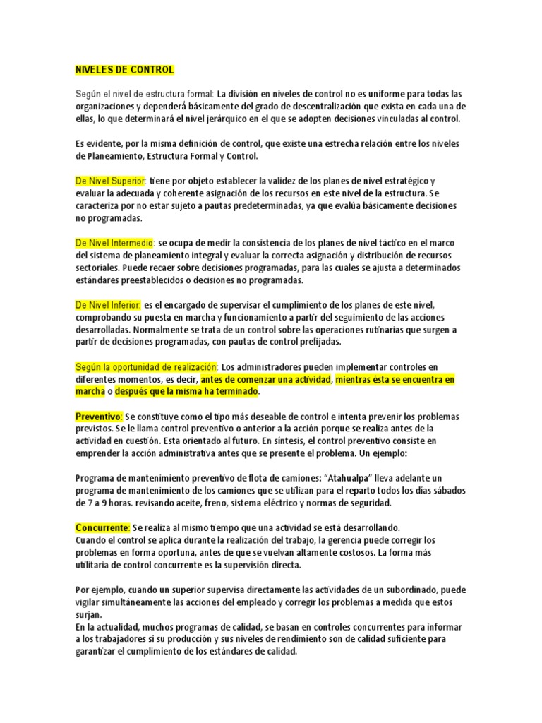 Niveles de Control | PDF | Planificación | Presupuesto