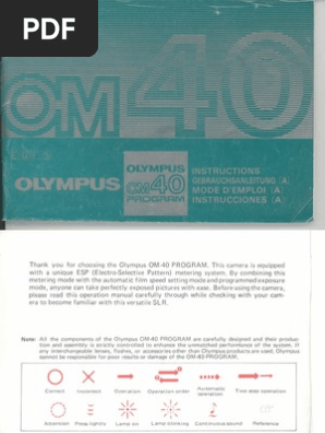 Olympus Om40 Program Camera Owners Manual Vision