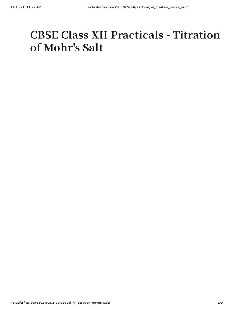 CBSE Class XII Practicals Titration of Mohr's Salt PDF Titration