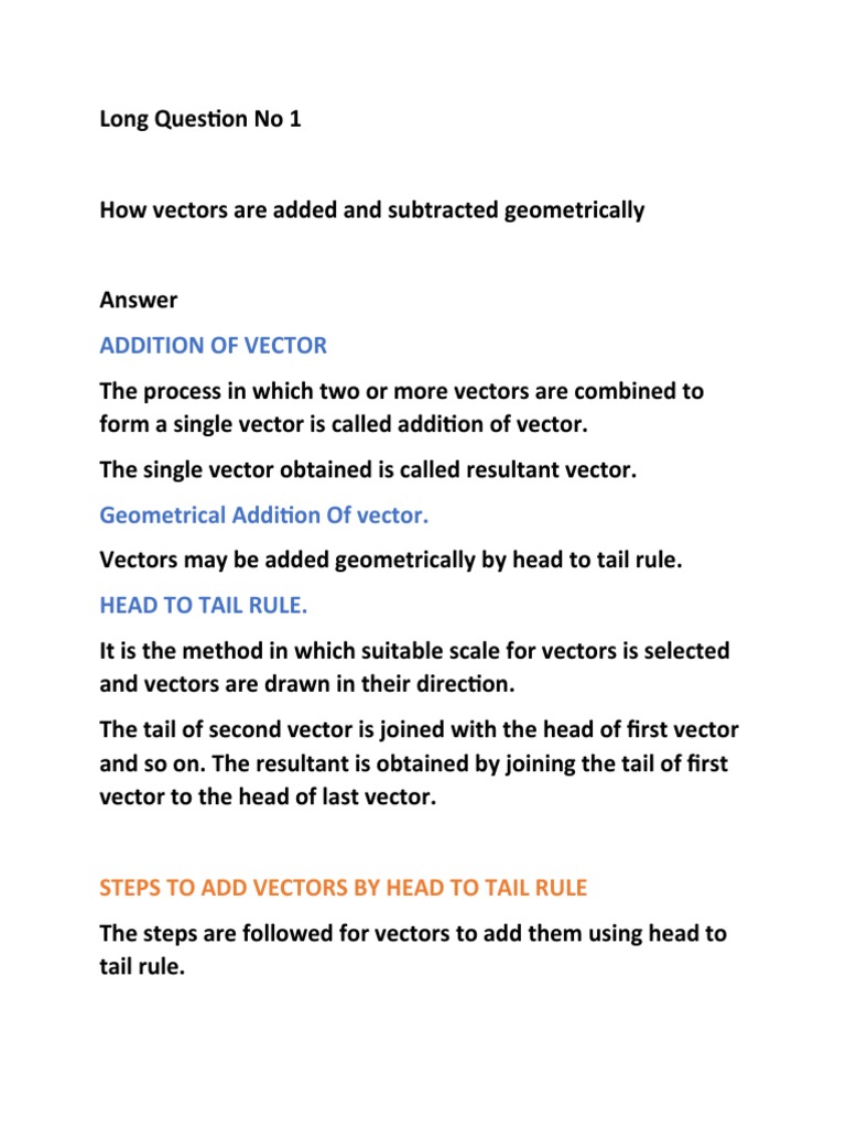 Addition of Vector: Steps To Add Vectors by Head To Tail Rule | PDF ...