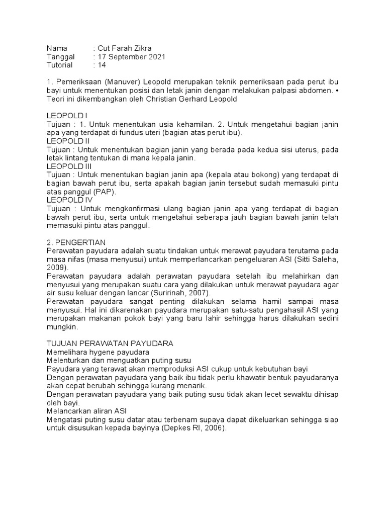Teknik Pemeriksaan Leopold dan Perawatan Payudara | PDF
