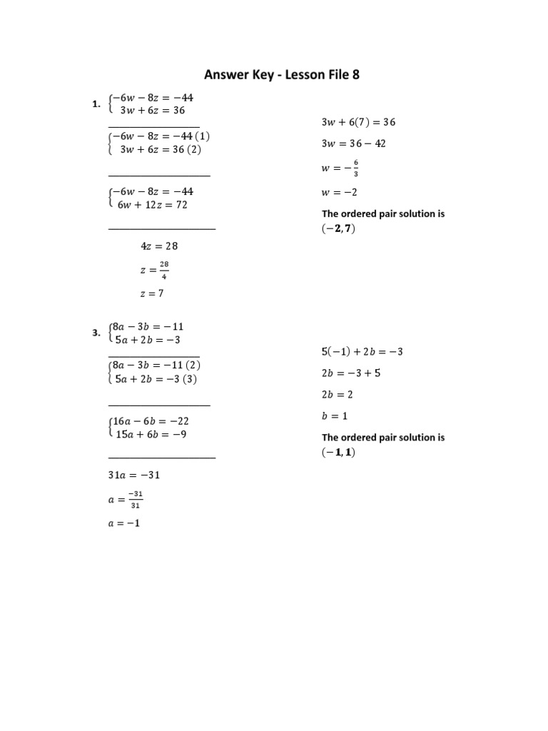 9th - Answer Key For Lesson File 8 - 2021-22 | PDF | Equations | Algebra
