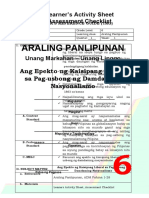 Araling Panlipunan: Learner's Activity Sheet Assessment Checklist