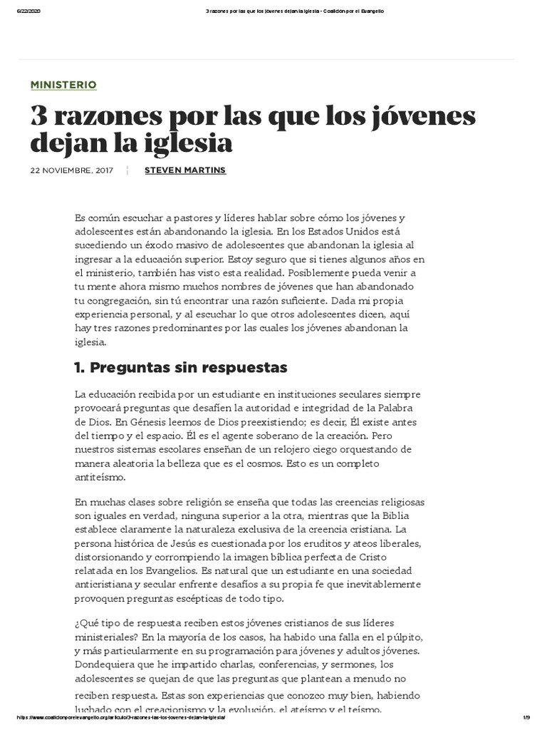 Razones por las que jóvenes dejan la iglesia | PDF | Ateísmo | Jesús