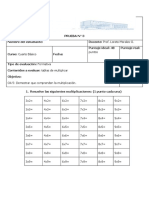 Evaluación Matemática Remedial Tablas de Multiplicar 4to Básico 2021