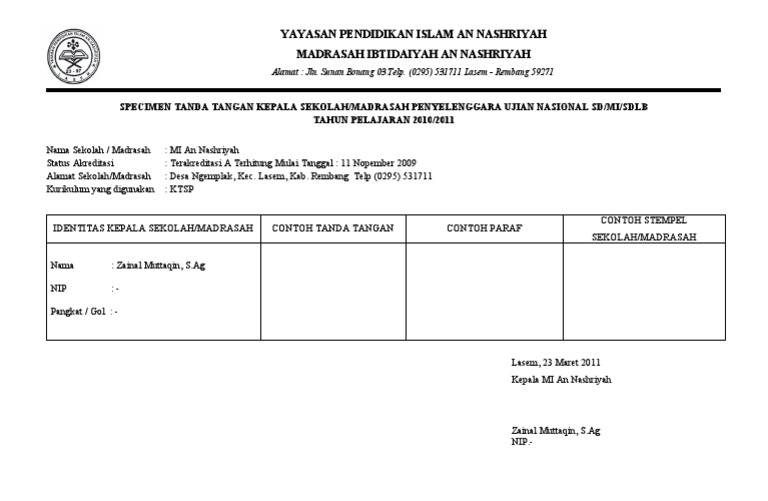 Specimen Tanda Tangan