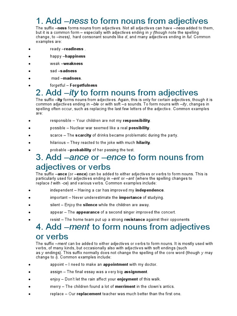 Forming Nouns with Suffixes | PDF | Adjective | Human Communication