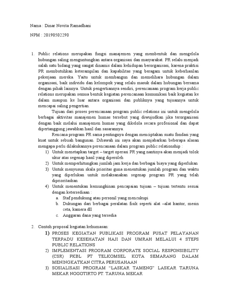Perencanaan Program Public Relations | PDF