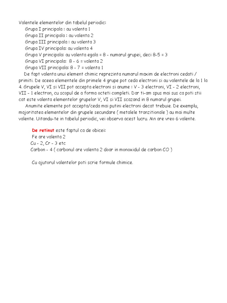 Valentele Elementelor Din Tabelul Periodic | PDF