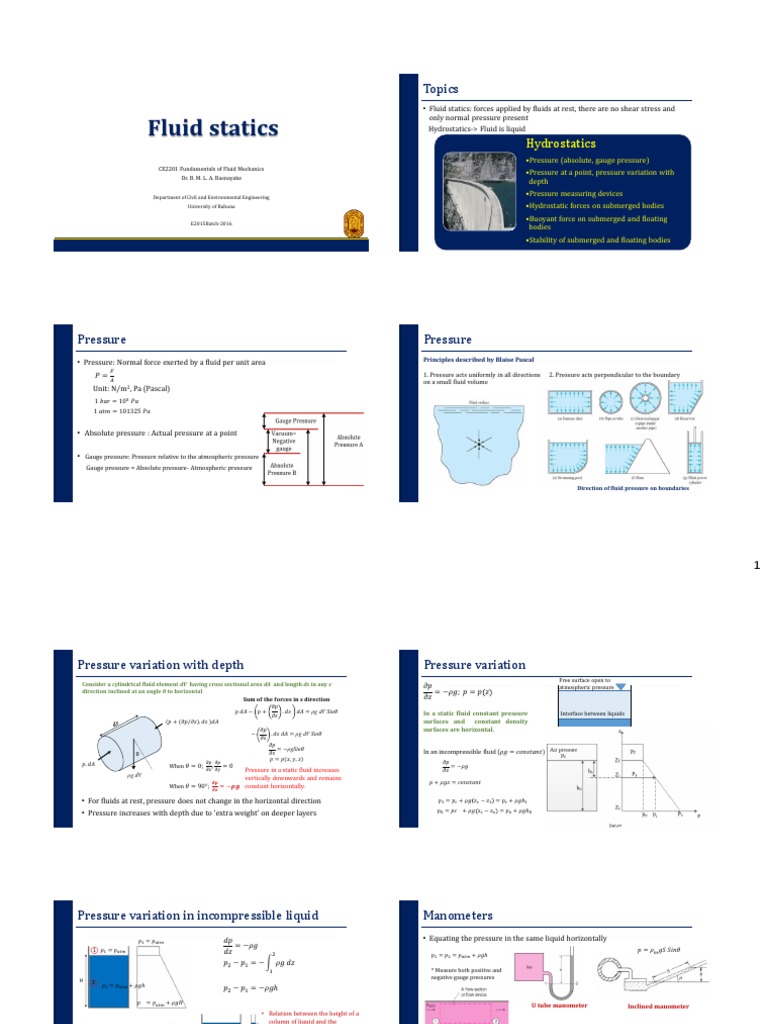 Fluid Statics: Key Concepts and Principles | PDF | Pressure | Buoyancy